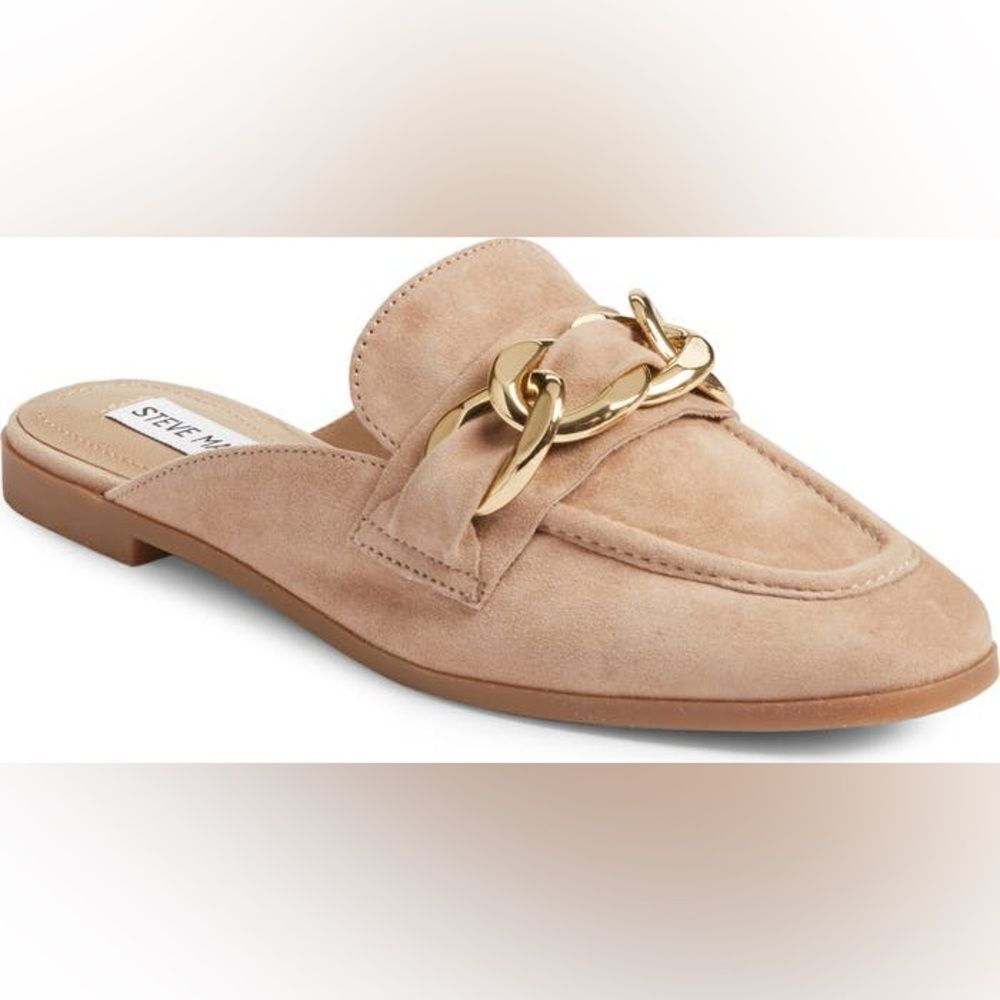 Steve Madden Taupe Suede Chain-Accent Slip-On Loafers